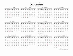 Download Blank Calendar 2023 (12 months on one page, horizontal)