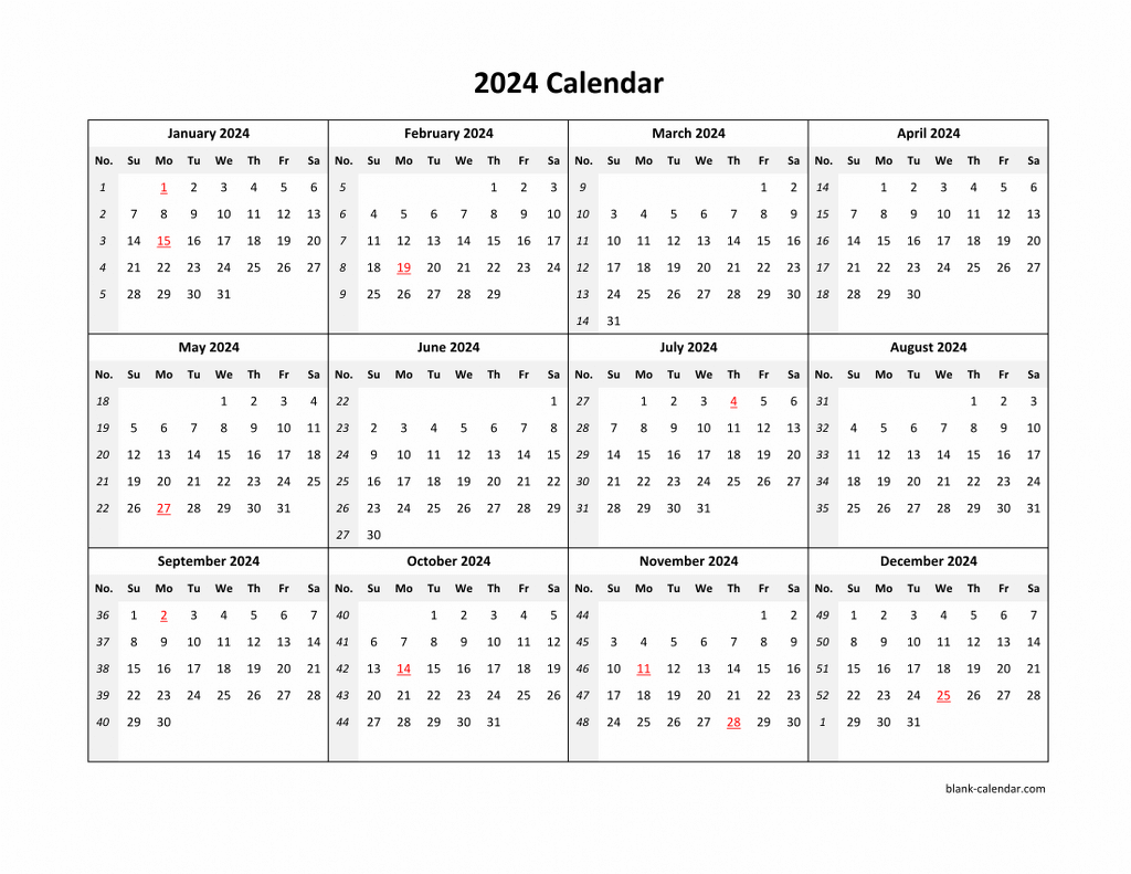 2024 yearly calendar printable