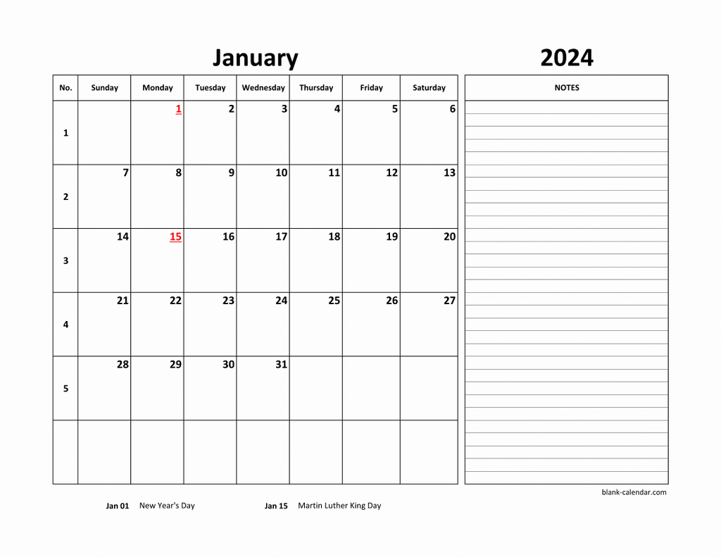Monthly 2024 Calendars