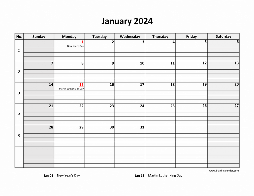 January 2024 Blank Calendar Template Download 2024 Calendar With Week