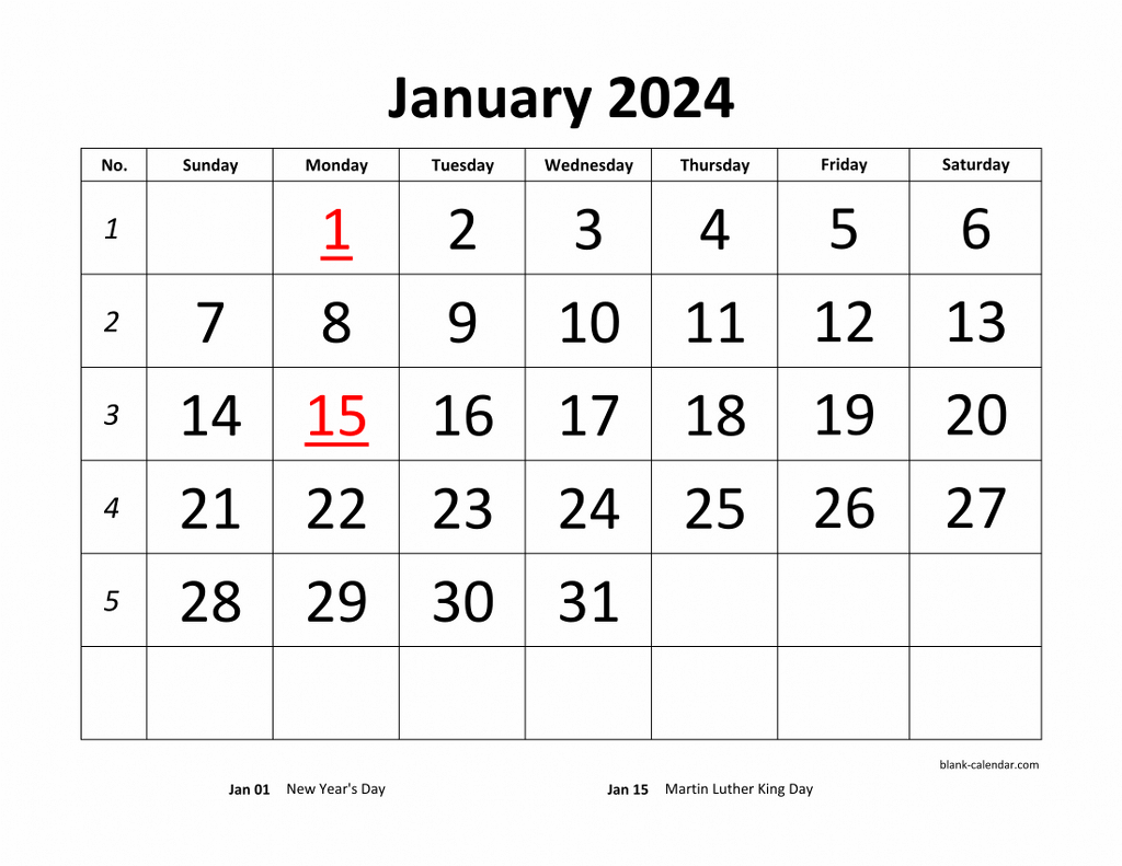 Large Font Calendar 2024 Berri Celeste