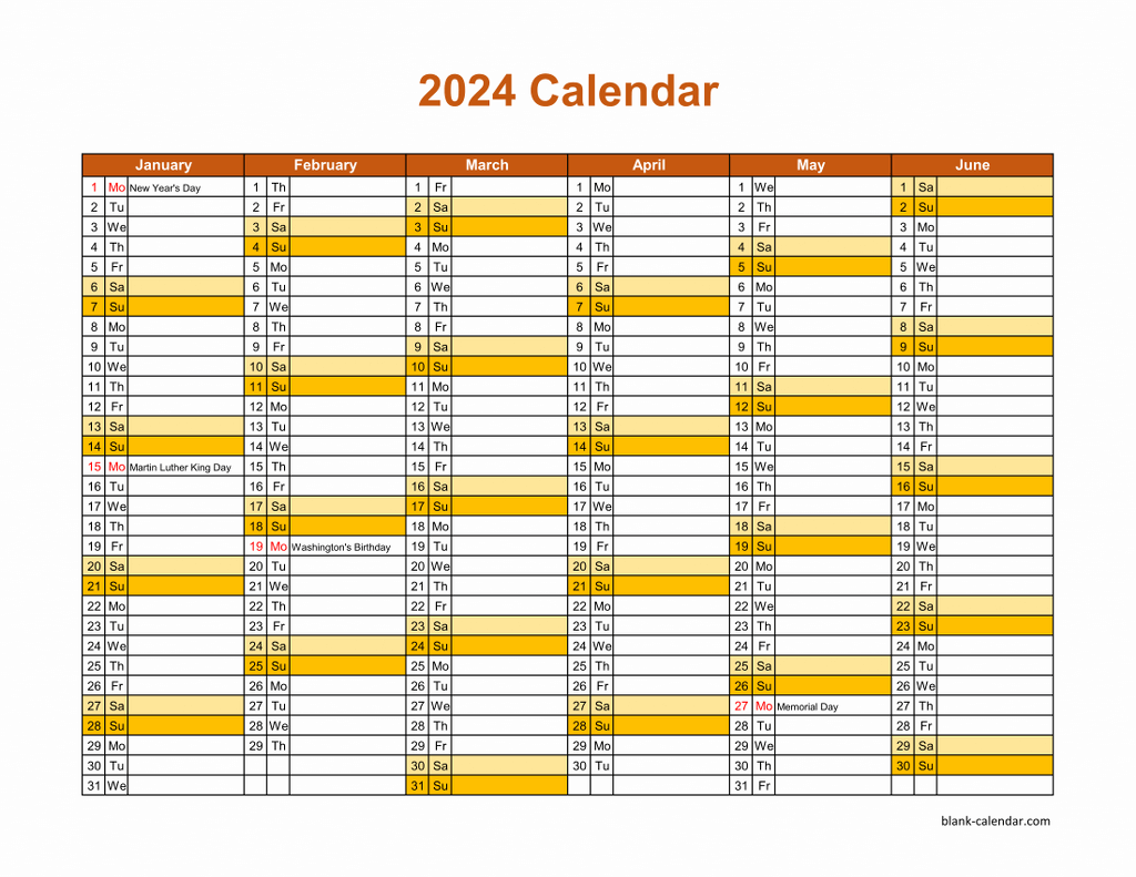 Free Download Printable Calendar 2024 Month In A Column Half A Year 