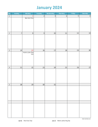 Free Download 2024 Excel Calendar, full page table grid, US holidays ...