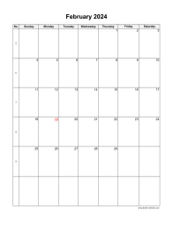 Download February 2024 Blank Calendar (vertical)