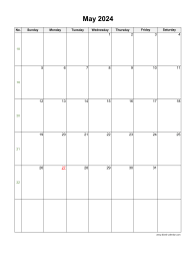 Download May 2024 Blank Calendar (vertical)