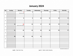 Free Download Printable Calendar 2024, large box grid, space for notes