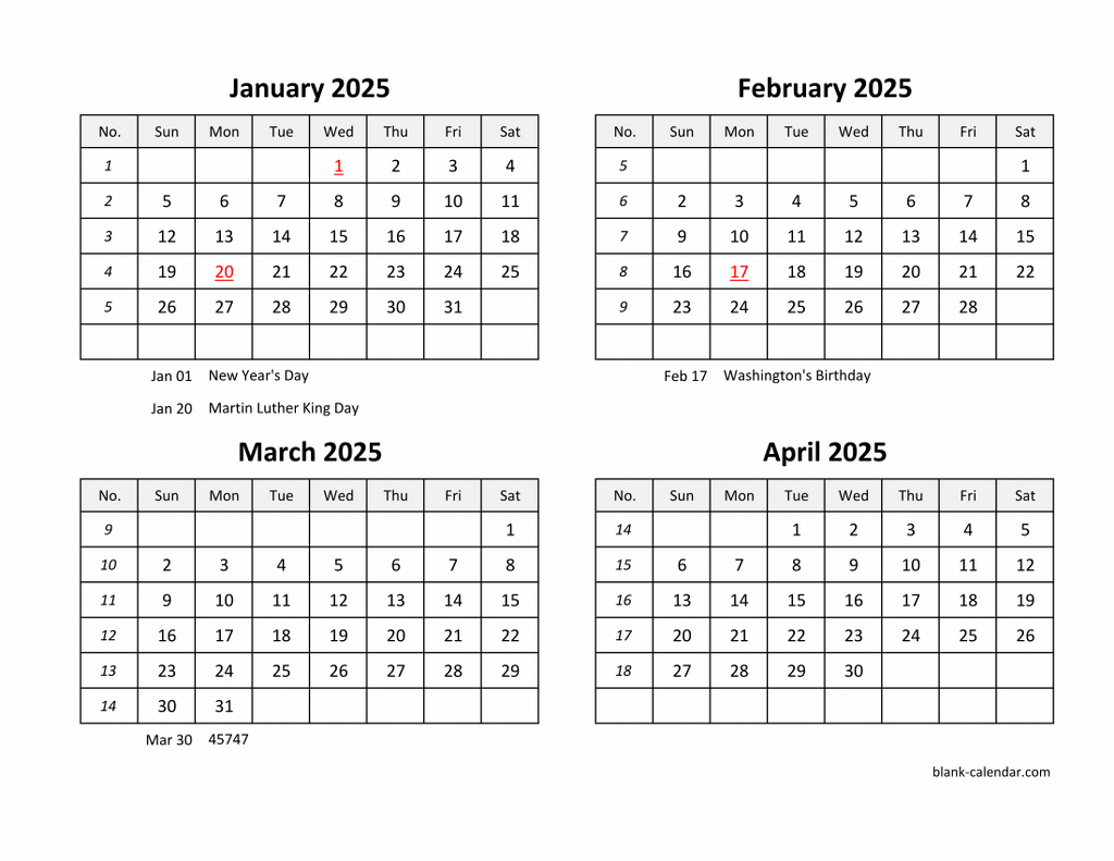 Free Download 2025 Excel Calendar Four Month In Landscape Format