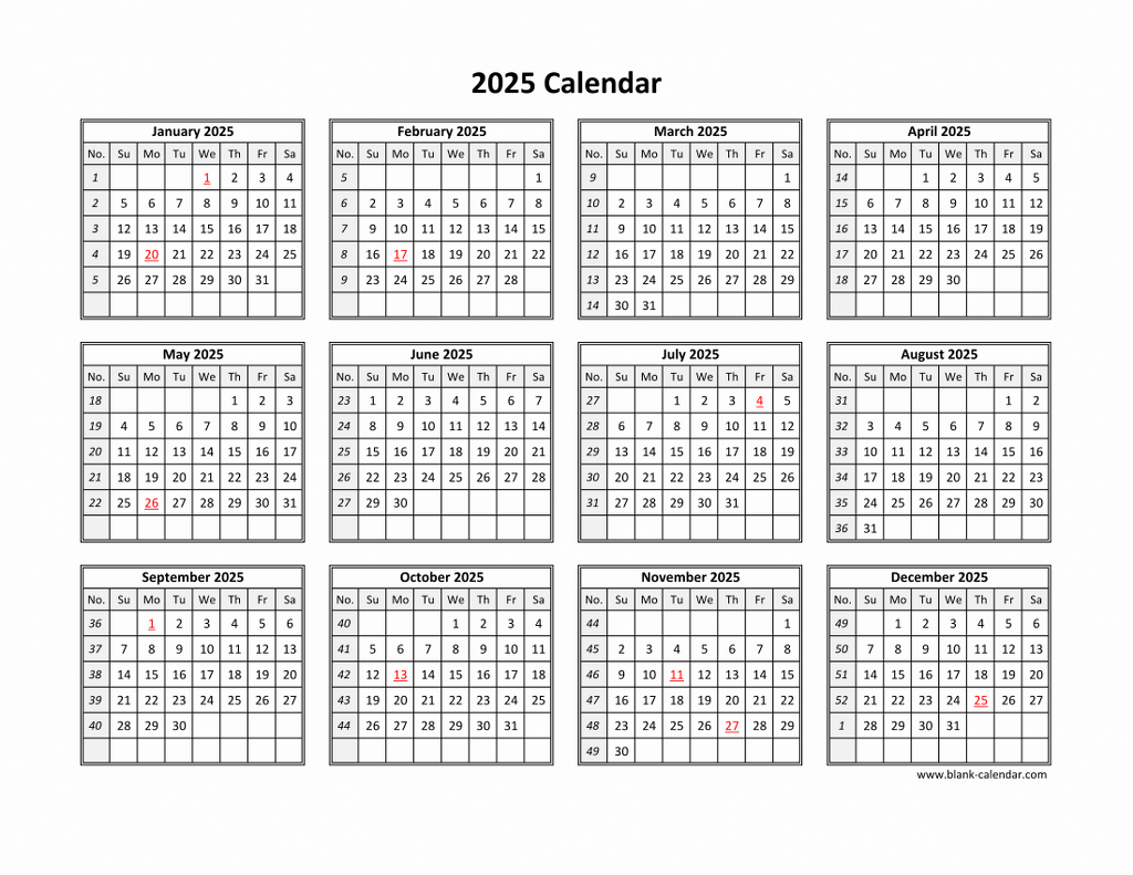 Free Download Printable Calendar 2025 In One Page Clean Design 