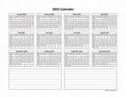 Yearly 2025 Calendars