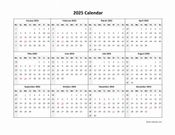 Yearly 2025 Calendars