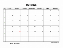 Download May 2025 Blank Calendar (horizontal)