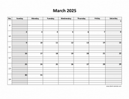 Free Download Printable March 2025 Calendar, large box grid, space for