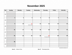 Free Download Printable November 2025 Calendar, large box grid, space