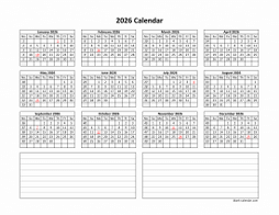 Yearly 2026 Calendars