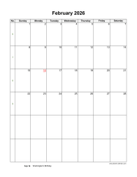 Download February Blank Calendar With Us Holidays Vertical