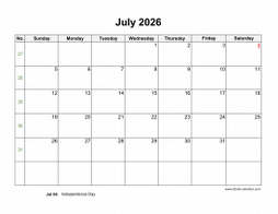 Download July 2026 Blank Calendar (horizontal)