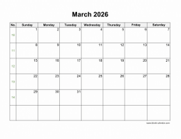 Download March 2026 Blank Calendar with US Holidays (horizontal)