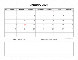 Download Blank Calendar 2026 with Space for Notes (12 pages, one month ...