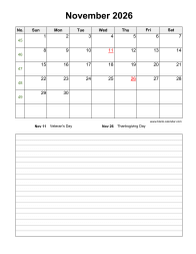 Download November 2026 Blank Calendar (vertical)