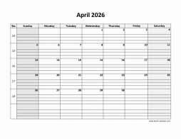 Free Download Printable April 2026 Calendar, large box grid, space for notes