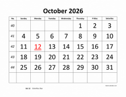 October 2026 Printable Calendars