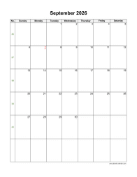 Download September 2026 Blank Calendar (vertical)