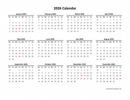 Download Blank Calendar 2026 (12 months on one page, horizontal)