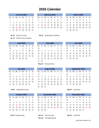 Download Blank Calendar 2026 with US Holidays (12 months on one page