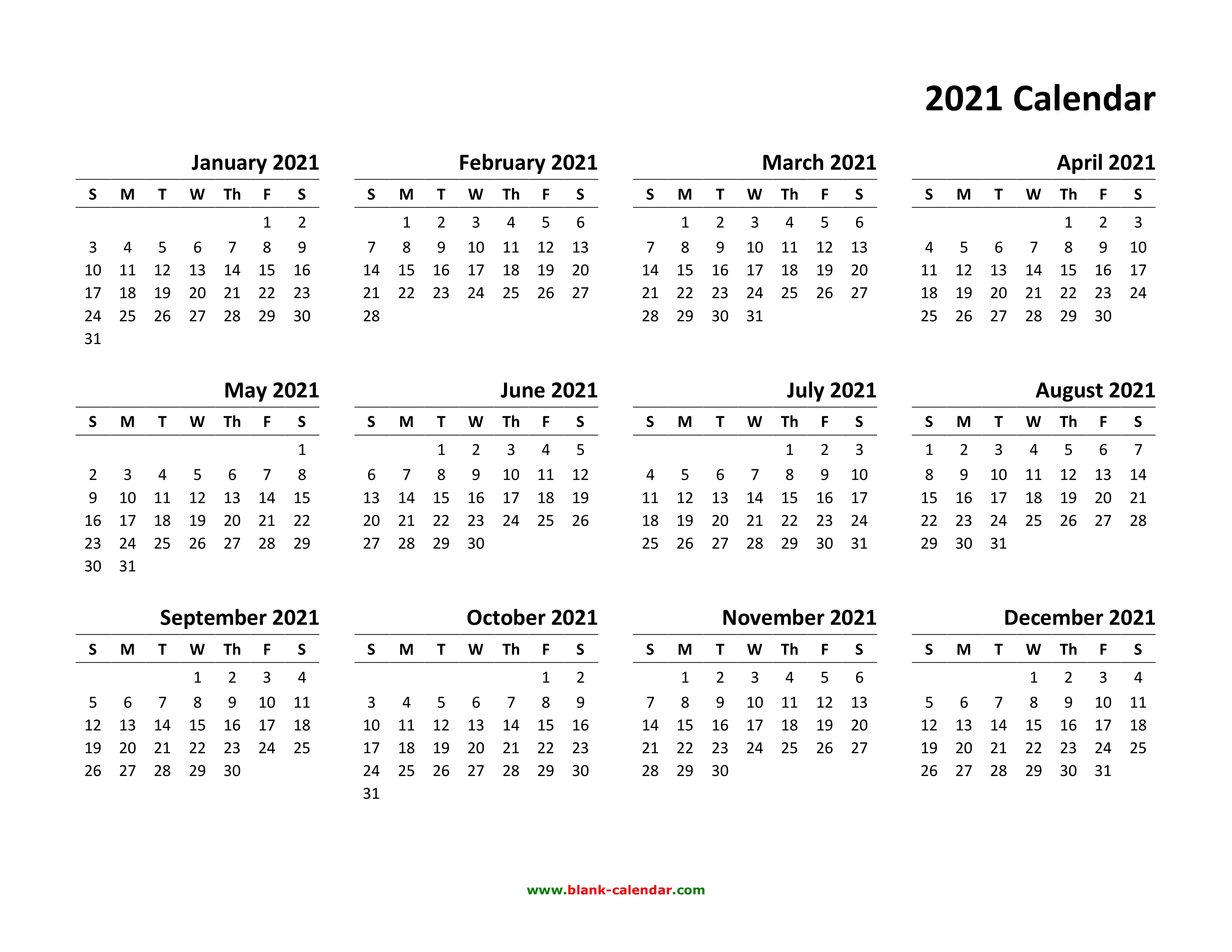 Free Printable Blank Yearly Calendar 2022